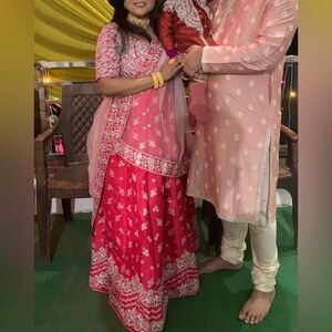 Elegant Pink and Red Women's Lehenga